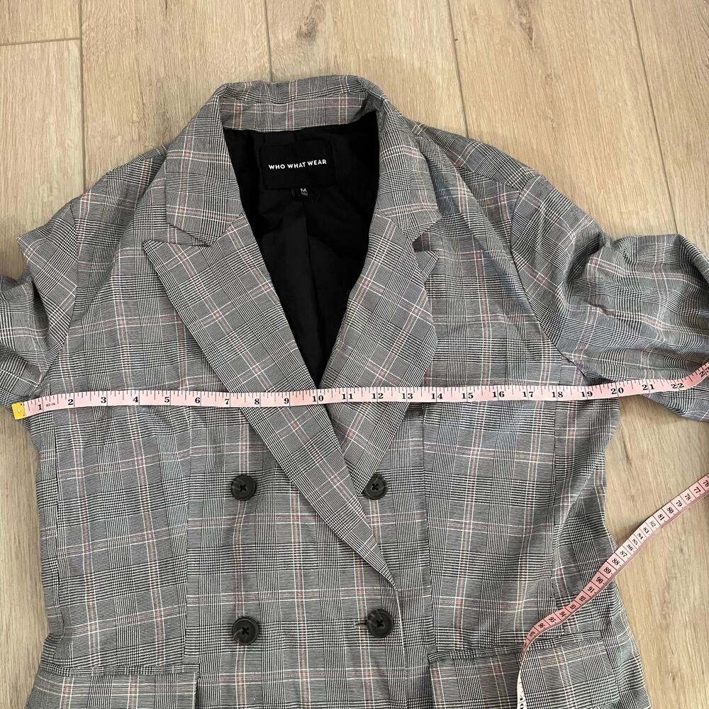 Who What Wear Women's Gray & Pink Plaid Double Breasted Blazer Sz M - Picture 6 of 6